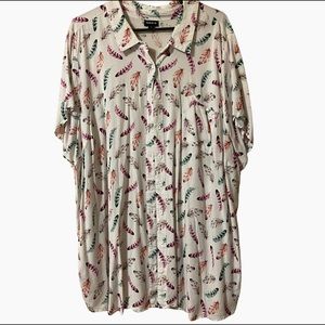 Torrid Feather Pattern Button Up Short Sleeve 5X